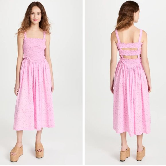Tach Amelie Midi Cut Out Back Pink Floral Dress - Picture 1 of 13